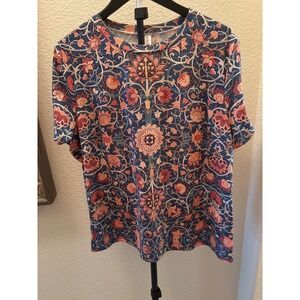 Zolucky Women's 1X Floral Print Crew Neck‎ Short Sleeve Casual Top Blouse